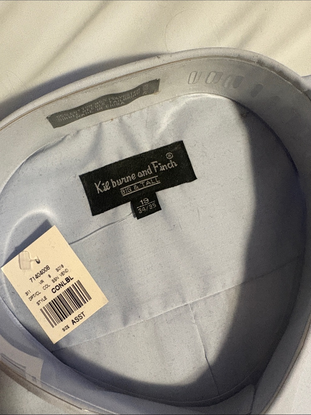 NWT Light Blue Men's Dress Shirt by Kilburne and Finch Size 19 (34/35) Big &Tall - Picture 9 of 9